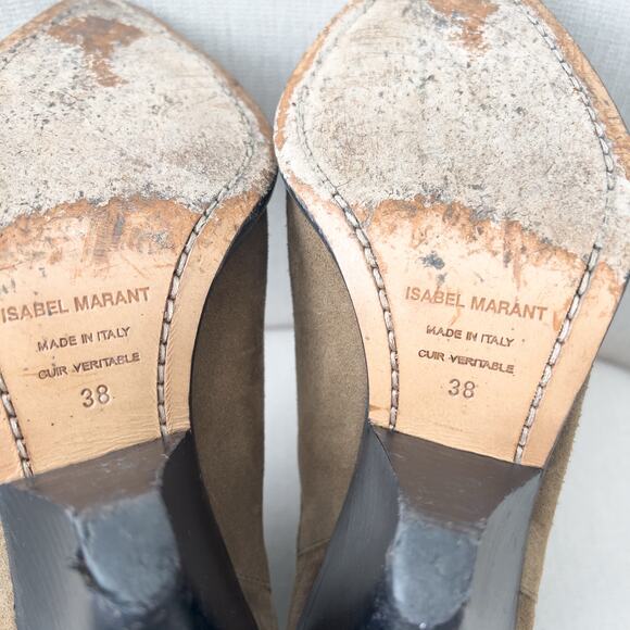 Isabel Marent Boots 38 7.5 Booties Suede Western Metal Toe Lemsey Brown Green - Picture 10 of 11